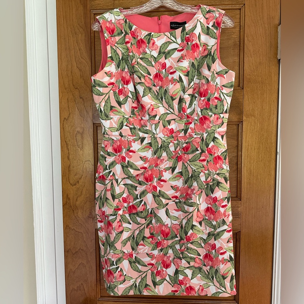 Connected Apparel Pink and Green Floral Sheath Dress